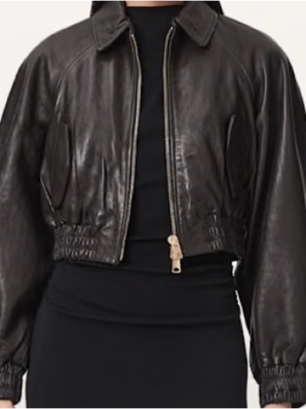 ALLSAINTS Anouk Leather Crop Bomber Jacket Bitter Brown Size M - Picture 7 of 12